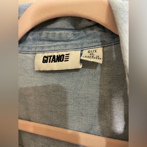 Vintage Jean Button Down Shirt with White Stripes - Picture 3 of 7